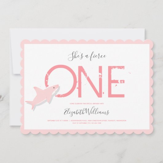 Fierce One Pink Shark Animal First Birthday Einladung (Vorderseite)