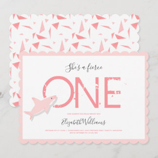 Fierce One Pink Shark Animal First Birthday Einladung