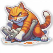 Fierce Orange Cat Grappling Sticker (Vorderseite)