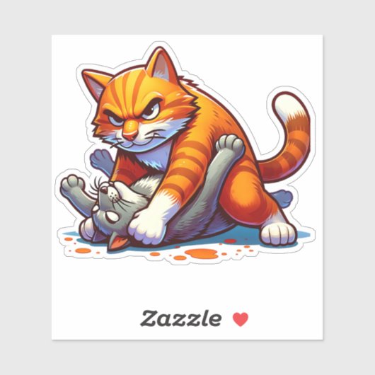 Fierce Orange Cat Grappling Sticker (Blatt)