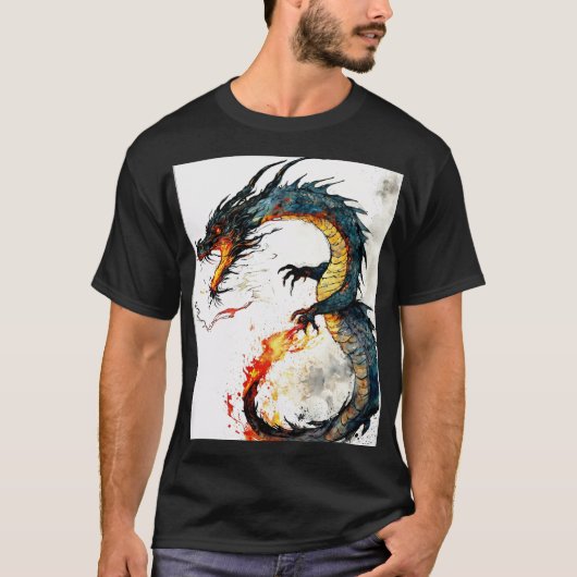 Fierce Oriental Dragon Sticker Design T-Shirt (Vorderseite)