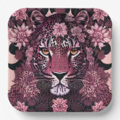 Fierce Pink Leopard Face Floral Pappteller (Vorderseite)