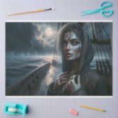 Fierce Pirate Woman Under Moonlit Sky Decoupage Seidenpapier (Basteln)