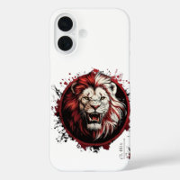 Fierce Red Maned Lion Head Tribal Grunge Style