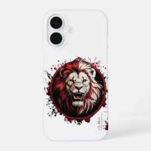 Fierce Red Maned Lion Head Tribal Grunge Style iPhone 16 Hülle