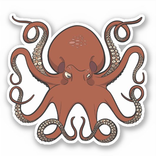 Fierce Red Octopus mit Curling Tentacles Cartoon Aufkleber (Vorderseite)