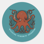 Fierce Red Octopus mit Curling Tentacles Cartoon Runder Aufkleber (Vorderseite)