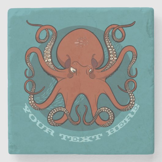 Fierce Red Octopus mit Curling Tentacles Cartoon Steinuntersetzer (Vorderseite)
