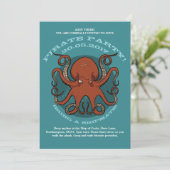 Fierce Red Octopus Tentacles Cartoon mit Text Einladung (Stehend Vorderseite)