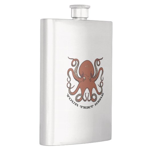 Fierce Red Octopus Tentacles Cartoon mit Text Flachmann (Rechts)
