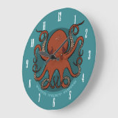 Fierce Red Octopus Tentacles Cartoon mit Text Große Wanduhr (Winkel)