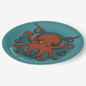 Fierce Red Octopus Tentacles Cartoon Pappteller (Schrägansicht)