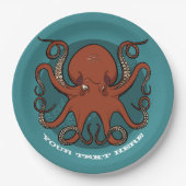 Fierce Red Octopus Tentacles Cartoon Pappteller (Vorderseite)