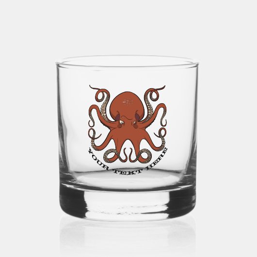 Fierce Red Octopus With Curling Tentacles Cartoon Whiskyglas (Vorderseite)