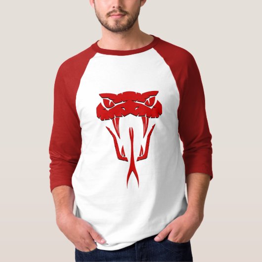 Fierce Red Serpent Face 3/4 Sleeve Raglan T - Shir T-Shirt (Vorderseite)
