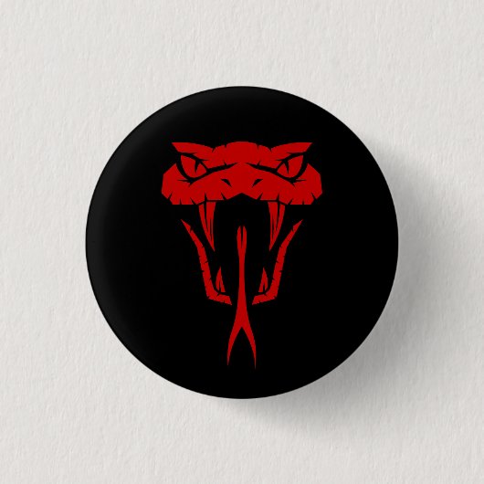 Fierce Red Snake Face - Black Button (Vorderseite)