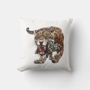 Fierce Roaring Jaguar Illustration Wilder Dschunge Kissen