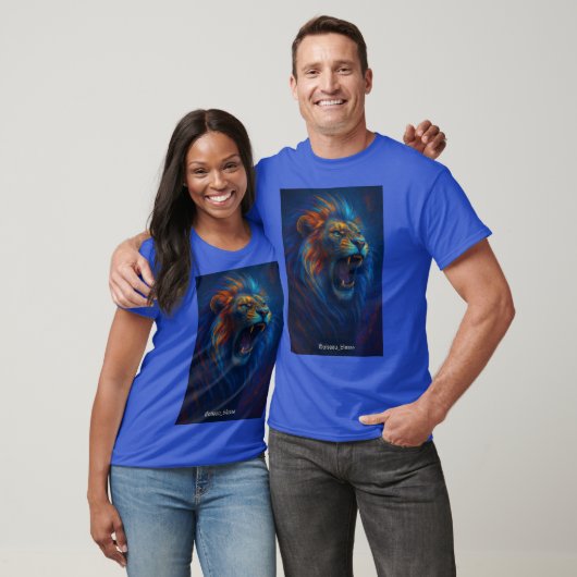 Fierce Roaring Lion - Blauer und orangefarbener T T-Shirt (Unisex)
