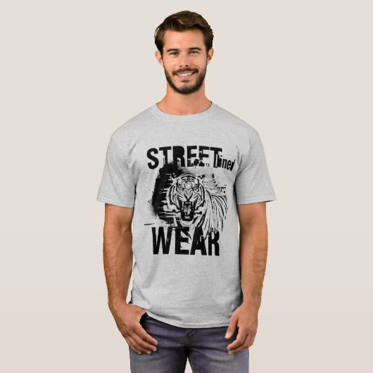Fierce Roaring Tiger Black and White Streetwear T-Shirt (Vorne ganz)