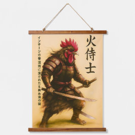 Fierce Rooster Samurai Warrior - Japanischer Tinte Wandteppich Mit Holzrahmen