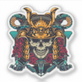 Fierce Samurai Skull Vintages Tattoo Art Aufkleber (Vorderseite)