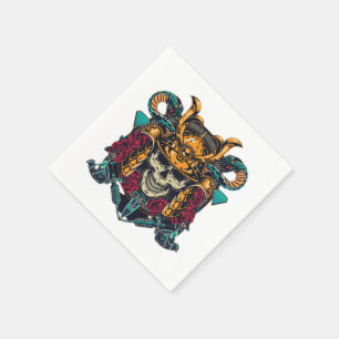 Fierce Samurai Skull Vintages Tattoo Art Serviette