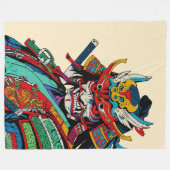 Fierce Samurai Warrior - farbenfrohe japanische Bu Fleecedecke (Vorderseite (Horizontal))