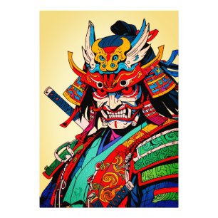 Fierce Samurai Warrior - farbenfrohe japanische Bu Fotodruck