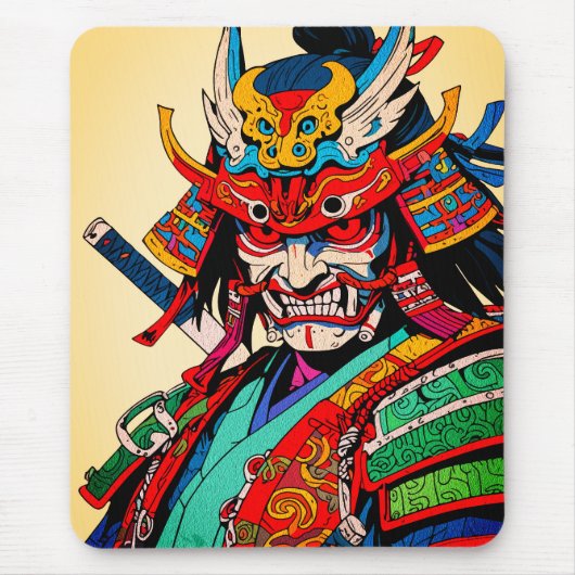 Fierce Samurai Warrior - farbenfrohe japanische Bu Mousepad (Vorne)
