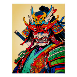 Fierce Samurai Warrior - farbenfrohe japanische Bu Poster