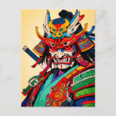 Fierce Samurai Warrior - farbenfrohe japanische Bu Postkarte (Vorderseite)