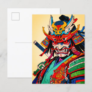 Fierce Samurai Warrior - farbenfrohe japanische Bu Postkarte