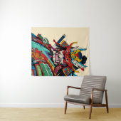 Fierce Samurai Warrior - farbenfrohe japanische Bu Wandteppich (Beispiel (Horizontal))