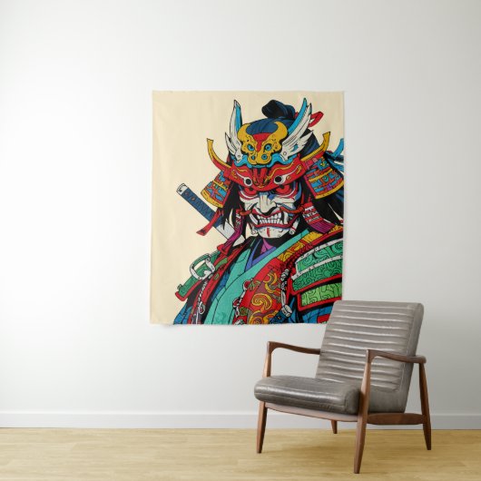 Fierce Samurai Warrior - farbenfrohe japanische Bu Wandteppich (Beispiel)