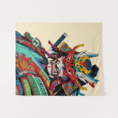 Fierce Samurai Warrior - farbenfrohe japanische Bu Wandteppich (Vorderseite (Horizontal))