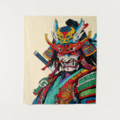 Fierce Samurai Warrior - farbenfrohe japanische Bu Wandteppich (Vorderseite)