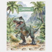 Fierce T-Rex Dinosaur Blanket Custom Boy Name Fleecedecke (Vorderseite)
