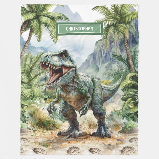 Fierce T-Rex Dinosaur Blanket Custom Boy Name Fleecedecke (Vorderseite)