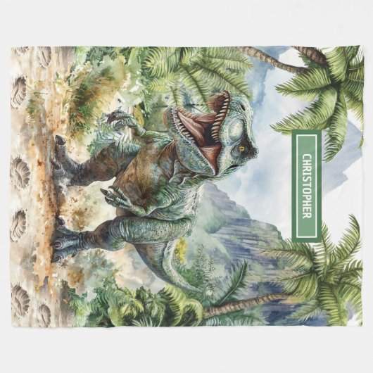 Fierce T-Rex Dinosaur Blanket Custom Boy Name Fleecedecke (Vorderseite (Horizontal))