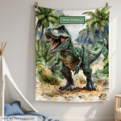 Fierce T-Rex Dinosaur Blanket Custom Boy Name Fleecedecke