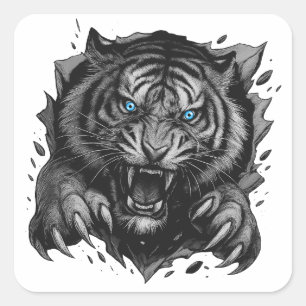 Fierce Tiger Durchbruch: Bold & Wild Quadratischer Aufkleber