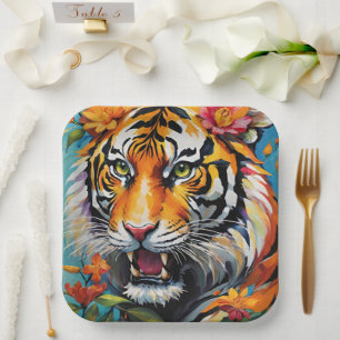 Fierce Tiger Floral Pappteller