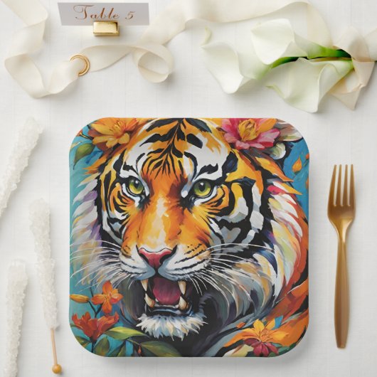 Fierce Tiger Floral Pappteller (Hochzeit)