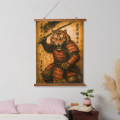 Fierce Tiger Samurai Warrior - Japanischer Tintens Wandteppich Mit Holzrahmen (Schlafzimmer)