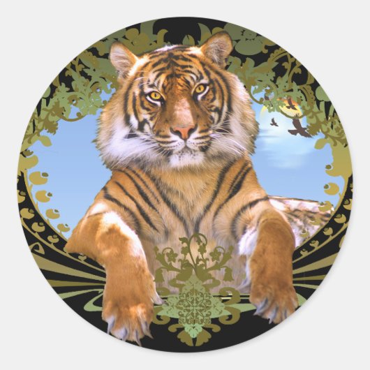 Fierce Tiger Wappen gefährdet Runder Aufkleber (Vorderseite)
