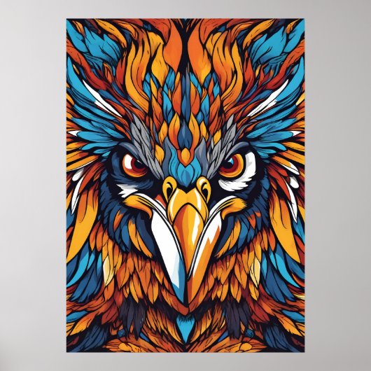 Fierce Tribal Hawk - Vibrany Feathers & Fiery Eyes Poster (Vorne)