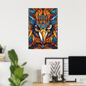 Fierce Tribal Hawk - Vibrany Feathers & Fiery Eyes Poster (Heimbüro)