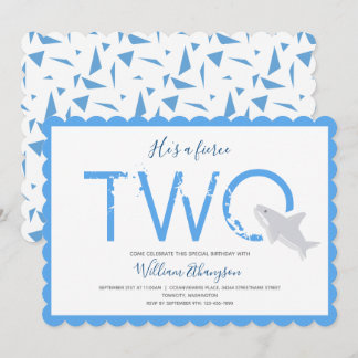 Fierce Two Blue White Shark Animal 2. Geburtstag Einladung