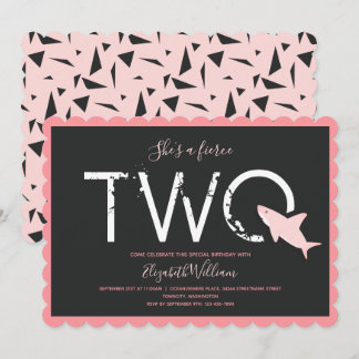 Fierce Two Pink Shark Bold Tier 2. Geburtstag Einladung