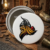 Fierce Viking Warrior Head Northelm und Bart Button